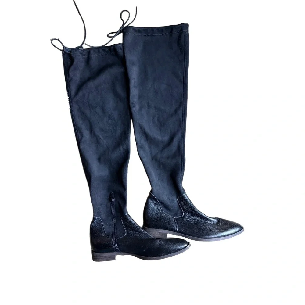 Free People Bicoastal Over-the-Knee Boots Flat Black Suede Leather size 8 / 8.5